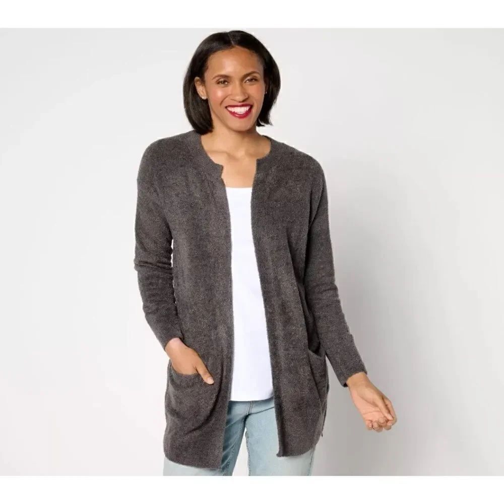 Barefoot Dreams Cozy Chic Lite Open Cardigan Pockets Size XS / S Gray